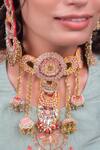 Shop_Kanyaadhan By Dhirajaayushi_Red Mirrors, Stones, Diamonds Dabka Embroidered Necklace Set _at_Aza_Fashions