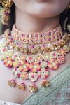 Shop_Kanyaadhan By DhirajAayushi_Multi Color Mirror And Thread Embroidered Necklace Set _at_Aza_Fashions