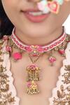 Buy_Kanyaadhan By DhirajAayushi_Pink Thread Flower Embroidered Necklace Set _at_Aza_Fashions