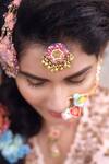 Shop_Kanyaadhan By DhirajAayushi_Pink Thread Flower Embroidered Necklace Set _at_Aza_Fashions