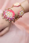 Shop_Kanyaadhan By DhirajAayushi_Pink Thread Flower Embroidered Necklace Set _Online_at_Aza_Fashions