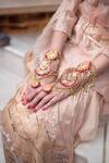 Buy_Kanyaadhan By DhirajAayushi_Red Embroidered Tikki Hathphool - Set Of 2 _at_Aza_Fashions