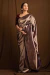 Shop_Devissha_Purple Pure Katan Silk Handcrafted Handloom Banarasi Saree _at_Aza_Fashions