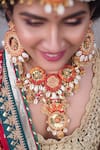 Buy_Kanyaadhan By DhirajAayushi_Red Thread And Shell Embroidered Necklace Set _at_Aza_Fashions