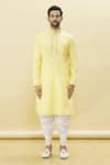 Samyukta Singhania_Yellow Cotton Plain Geometrical Placed Embroidered Kurta With Dhoti Pant _Online_at_Aza_Fashions