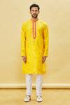 Arihant Rai Sinha_Yellow Silk Embroidery Floral Kurta And Churidar Set _Online_at_Aza_Fashions