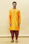 Samyukta Singhania_Orange Silk Metallic Thread Embroidered Kurta Patiala Set _Online_at_Aza_Fashions