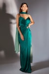 Buy_Masumi Mewawalla_Green Gajji Silk Embroidered Sweetheart Neck Maxi Dress With Scarf_at_Aza_Fashions