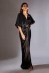 Buy_Masumi Mewawalla_Black Gajji Silk Embroidered V Neck Shirt Dress With Belt_at_Aza_Fashions