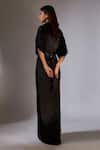 Shop_Masumi Mewawalla_Black Gajji Silk Embroidered V Neck Shirt Dress With Belt_at_Aza_Fashions