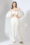 Buy_Masumi Mewawalla_White Gajji Silk Embroidered 3d One Shoulder Top And Pant Set _at_Aza_Fashions