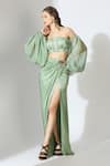 Buy_Masumi Mewawalla_Green Gajji Silk Embroidered 3d One Corset Top And Draped Skirt Set _at_Aza_Fashions