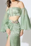 Masumi Mewawalla_Green Gajji Silk Embroidered 3d One Corset Top And Draped Skirt Set _Online_at_Aza_Fashions