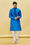 Buy_Samyukta Singhania_Blue Silk, Cotton Embroidery Thread Placket Kurta Set _Online_at_Aza_Fashions