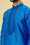 Shop_Samyukta Singhania_Blue Silk, Cotton Embroidery Thread Placket Kurta Set _Online_at_Aza_Fashions