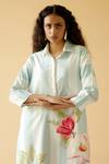 Moh India_White Cotton Satin Embroidery Collared Riverina Floral Bloom Print Shirt Dress_at_Aza_Fashions