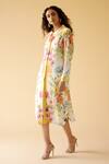 Shop_Moh India_White Muslin, Silk Collared Floral Bloom Print Dress_Online_at_Aza_Fashions