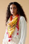 Buy_Moh India_Yellow Floral Harmony Muslin Silk Scarf _at_Aza_Fashions