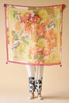 Shop_Moh India_Yellow Floral Harmony Muslin Silk Scarf _at_Aza_Fashions