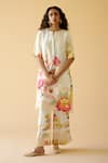 Buy_Moh India_White Bemberg Twill Cotton Satin Print Floral Garden Bloom Kurta With Pant_at_Aza_Fashions