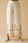 Shop_Moh India_White Bemberg Twill Cotton Satin Print Floral Garden Bloom Kurta With Pant_Online_at_Aza_Fashions