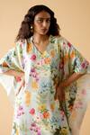 Shop_Moh India_Multi Color Bemberg Twill Cotton Satin Print Summer Garden Kurta With Pant_Online_at_Aza_Fashions