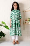 THE COTTON STAPLE_Green Cotton Printed Ikat Kale Center Slit Kurta With Pant _Online_at_Aza_Fashions