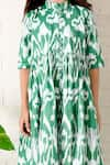 THE COTTON STAPLE_Green Cotton Printed Ikat Kale Center Slit Kurta With Pant _at_Aza_Fashions