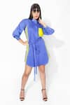 Shop_16Stitches_Blue Egyption Cotton Placement Hand Embroidery Fringe Shirt Dress  _at_Aza_Fashions