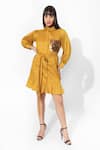 Buy_16Stitches_Yellow Egyption Cotton Placement Hand Patch Pocket Shirt Dress  _at_Aza_Fashions