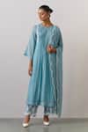 Buy_Ikshita Choudhary_Blue Chanderi Embroidered Thread Round Kurta Pant Set_at_Aza_Fashions