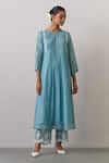 Buy_Ikshita Choudhary_Blue Chanderi Embroidered Thread Round Kurta Pant Set_Online_at_Aza_Fashions