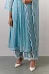 Buy_Ikshita Choudhary_Blue Chanderi Embroidered Thread Round Kurta Pant Set