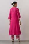 Shop Ikshita Choudhary Pink Chanderi Embroidered Thread Round Kurta Pant Set at Aza Fashions Shop_Ikshita Choudhary_Pink Chanderi Embroidered Thread Round Kurta Pant Set_at_Aza_Fashions