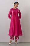 Buy Ikshita Choudhary Pink Chanderi Embroidered Thread Round Kurta Pant Set Online at Aza Fashions Buy_Ikshita Choudhary_Pink Chanderi Embroidered Thread Round Kurta Pant Set_Online_at_Aza_Fashions