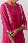 Shop Ikshita Choudhary Pink Chanderi Embroidered Thread Round Kurta Pant Set Online at Aza Fashions Shop_Ikshita Choudhary_Pink Chanderi Embroidered Thread Round Kurta Pant Set_Online_at_Aza_Fashions