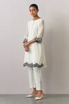 Ikshita Choudhary_White Chanderi Embroidered Thread Round Scalloped Kurta _Online_at_Aza_Fashions