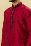 Shop_Samyukta Singhania_Maroon Silk Embroidered Thread Work Leaf Kurta Set _Online_at_Aza_Fashions