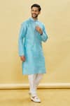 Buy_Arihant Rai Sinha_Blue Silk Embroidery Floral Resham Kurta Set _Online_at_Aza_Fashions