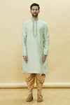 Samyukta Singhania_Green Silk, Leather Embroidery Mandarin Collar Kurta Patiala Set _Online_at_Aza_Fashions