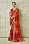 Buy_Nazaakat by Samara Singh_Red Georgette Botanical Pattern Saree With Running Blouse_at_Aza_Fashions