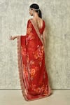 Shop_Nazaakat by Samara Singh_Red Georgette Botanical Pattern Saree With Running Blouse_at_Aza_Fashions