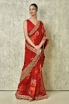 Buy_Nazaakat by Samara Singh_Red Georgette Botanical Pattern Saree With Running Blouse_Online_at_Aza_Fashions