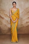 Buy_Label Varsha_Yellow Viscose, Organza, Linen, Satin Bandhani And Floral Print Saree With Blouse_at_Aza_Fashions