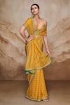 Shop_Label Varsha_Yellow Viscose, Organza, Linen, Satin Bandhani And Floral Print Saree With Blouse_at_Aza_Fashions