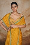 Label Varsha_Yellow Viscose, Organza, Linen, Satin Bandhani And Floral Print Saree With Blouse_Online_at_Aza_Fashions