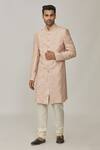 Buy_Nero by Shaifali and Satya_Pink Lucknowi Fabric Embroidered Cutdana Zardozi Sherwani With Churidar_at_Aza_Fashions