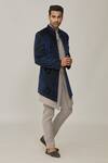 Buy_Nero By Shaifali And Satya_Blue Suede Geometric Pattern Jacket Sherwani Set_Online_at_Aza_Fashions