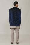 Shop_Nero By Shaifali And Satya_Blue Suede Geometric Pattern Jacket Sherwani Set_at_Aza_Fashions