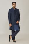 Buy_Nero by Shaifali and Satya_Blue Lucknowi Fabric Embroidered Cutdana Embellished Jacket Kurta Set_at_Aza_Fashions